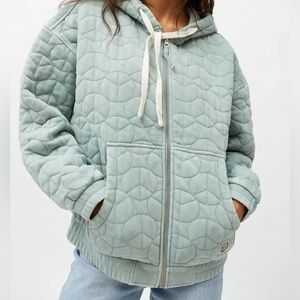 BDG Urban Outfitters Peace Sign blue quilted zip up hoodie jacket